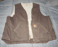 Vintage Carhartt V26 DKB Sherpa Lined Canvas Zip Front Vest XL Dark Brown