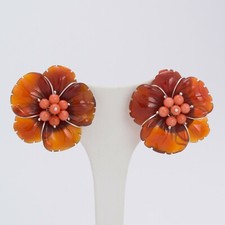 ORECCHINI IN ARGENTO 925 CON CORALLO ROSA E FIORE DI AGATA ROSSA 0472 B