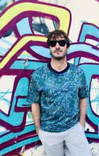 Trussardi T Shirt Top Vintage Men’s Knit Teal Blue Paisley Cotton 90s Size 50 L