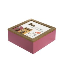 Scatola tè 4 scomparti 16,5x16,5 cm Love multicolore