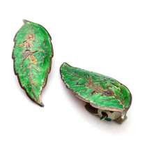 ORECCHINI ETNICI FOGLIA SMALTATA CON DISEGNO INDIANO  , FIRMATI