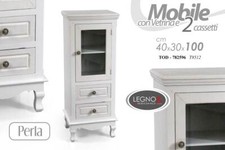 VETRINA VETRINETTA SHABBY CHIC ANTA 2 CASSETTI BIANCO PERLA MODERNA 100*40*30cm