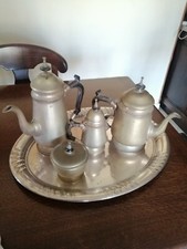 Antico Servizio In Ottone Da The Con Vassoio Placcato Silver