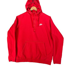 Nike Felpa con Cappuccio Uomo Grande Rosso Bianco Logo Swoosh 1/4 Zip Minimal Maglione Palestra