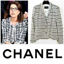 Giacca tweed Chanel vintage 2005 bianco nero argento bottoni 40 42 8 10 cappotto M L