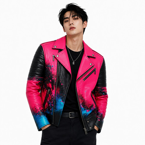 Giacca biker uomo rosa - , nero