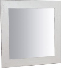 Specchiera quadrata a muro in legno massello di tiglio finitura bianca anticata 