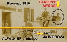 PIACENZA Giuseppe MEROSI su auto Marchand o Prototipo ALFA 24HP - Targa IN PROVA
