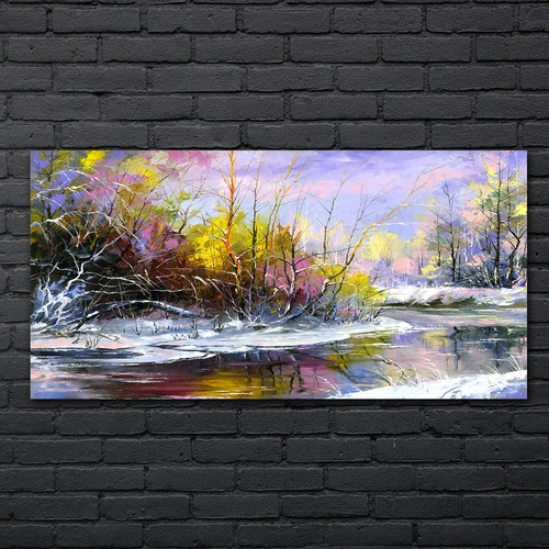 Dipinto olio inverno alberi