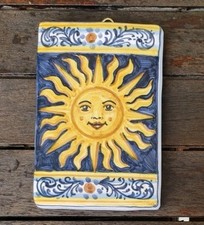 Mattone,Quadretto Piastra Con "il Sole"a  fondo blu.ceramica di castelli..Faenza