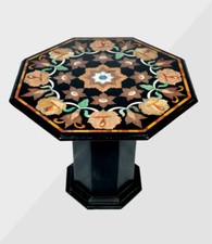 30 " Marmo Nero Tavolo Top Pietre Semi Preziose Handmade Con 18 Stand