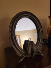 Vintage Brown Oval Framed Mirror with Birds Shabby Chic Farmhouse Country French