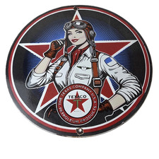 Insegna Vintage Texaco Benzina - Insegna Porcellana Pompa Gas Aviazione