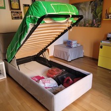 Letto Contenitore Singolo 105x 206 x 100 cm (H spalliera) tessuto grigio