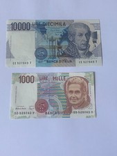ITALIA - DUE Banconote: Lire 10.000 A. Volta  e  lire 1.000 M. Montessori   FDS