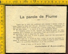 1920 Aviazione D' Annunzio Raid Fiume Parigi Originale RARO Volantino Aereo 