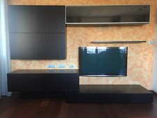 Parete Attrezzata Salotto PRESOTTO Oasi Rovere Moro + Vetro Specchiato