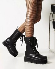 stivali anfibi donna platform pelle sintetica 5 cm comodi nero CZ308