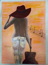 Ragazza con la chitarra, Galimberti - Quadro in acrilico disegnato a mano, 50x70