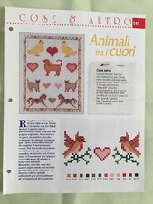 Schema punto croce Ricamo Animali tra i cuori papere gatto cavallo cane