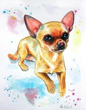 Ritratto ad acquerello cane chihuahua dipinto a mano