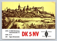 Radioamatore QSL DK5NV Norimberga Germania 1977 Drake TR-4 antenna quad
