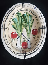 MID CENTURY MODERN STUDIO ART POTTERY GREEN ONIONS TOMATOES BOWL ARTIST SIGNED