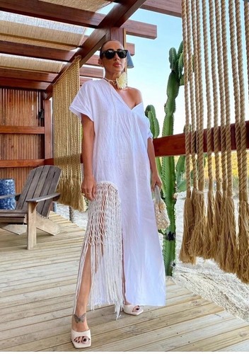 Zara abito lino frange - zara, bianco