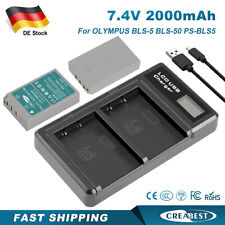Batteria 2 x 2000 mAh per batteria Olympus BLS-5 BLS-50 PS-BLS5 Pen + doppio caricabatterie