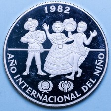 PANAMA 10 BALBOAS 1982 ANNO INTERNAZIONALE BAMBINI PROOF ARGENTO SILVER COIN