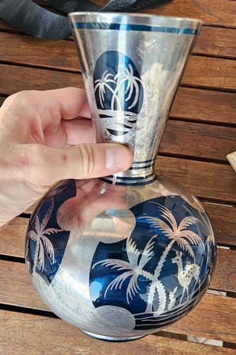 Vaso vintage vetro blu cobalto - vaso,