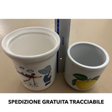 LOTTO 2 Vasi Contenitori Porta Oggetti In CERAMICA Con DISEGNI - DA CUCINA