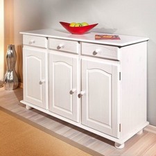 KIT MOBILE BUFFET IN LEGNO MASSELLO BIANCO A 3 ANTE CM. 130x43x87H SUPER OFFERTA