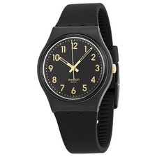 Nuovo orologio svizzero Swatch Classic Golden Tac silicone nero 35 mm GB274 $75