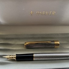 PARKER SONNET  18K GOLD  NIB  FOUNTAIN PEN CISELE STIRLING SILVER DATE 2001