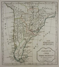 CARTE ANCIENNE PARAGUAY CHILI TERRE MAGELLAN VAUGONDY DELAMARCHE GRAVURE XIX°