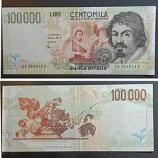 ITALIA BANCONOTA 100000 LIRE TIPO CARAVAGGIO  LETTERA D - SPL+
