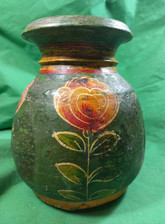 Vaso etnico vintage, intagliato e dipinto a mano, provenienza Cina