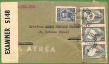 98651 - ARGENTINA - STORIA POSTALE - COPERTINA CENSURATA in INGHILTERRA Spostata perforati