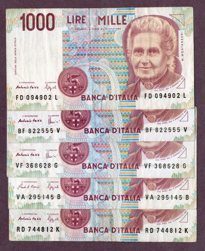 Banconote italia 5x1000 lire - italia,