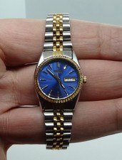 OROLOGIO DONNA VINTAGE SEIKO SQ QUARZO 3Y03 QUADRANTE BLU, BICOLORE, GIORNO/DATA