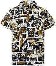 Funky Camicia Hawaiana Comic Mono Sepia