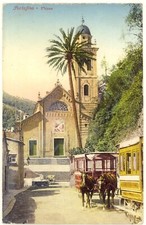 PORTOFINO -GENOVA -CHIESA CARROZZE CARTOLINA D'EPOCA