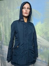 Woolrich Women's Padded Long Jacket Hood with Removable Fur Size S Blue