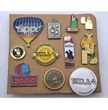 11 SPILLE PINS-BRAND ACCENDINI/LIGHTER-ZIPPO/MARLBORO/RIZLA+/BIC/CRICKET-VINTAGE