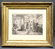 rarissime gravure 19ème Gustave Courbet Les curés en cuisine encadrement signé