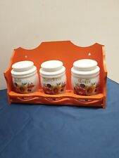 Set 3 Barattoli In Vetro Arcopal Caffè Sale Zucchero Anni 80 + Mensola In Legno