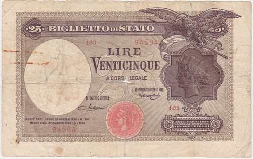 Italy lire banknote - 25,