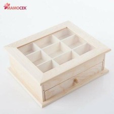 SCATOLA the Bacheca 9 scomparti + cassetto legno vetro 24x20 decoupage conten...