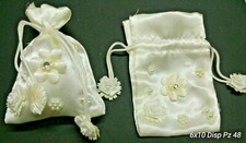 LOTTO 48 PZ BOMBONIERA SACCHETTO ELEGANTE MISTO SETA FIORELLINO E STRASS 6x10 cm